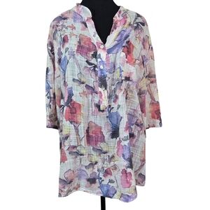 Luca Vanucci 100% CottonFloral Women's Blouse Made In Italy Size L